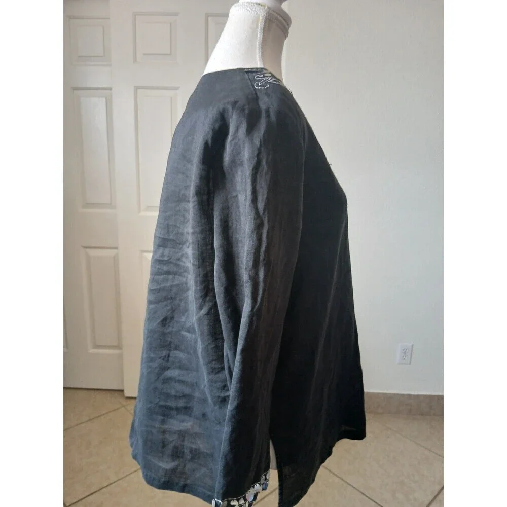 Morgan Cole Womens Blouse Tunic Black Embroidery‎ Sequin V-neck Size XL